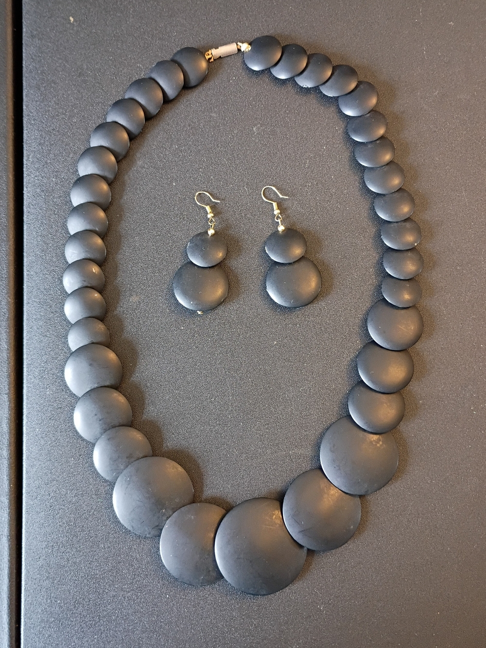 Vintage Black Wood Necklace and Earrings Set Geometric Abstract Artsy Minimalist